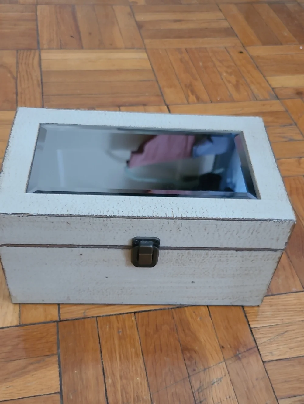 Wooden Jewelry Box with Mirror - Off-White